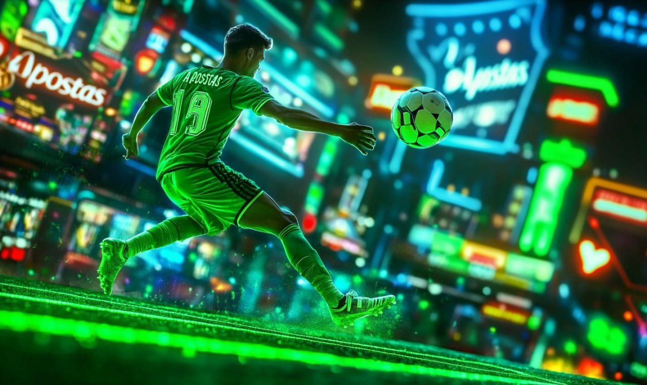 Seorang pria santai menggunakan ponsel di ruang keluarga dengan latar sepak bola